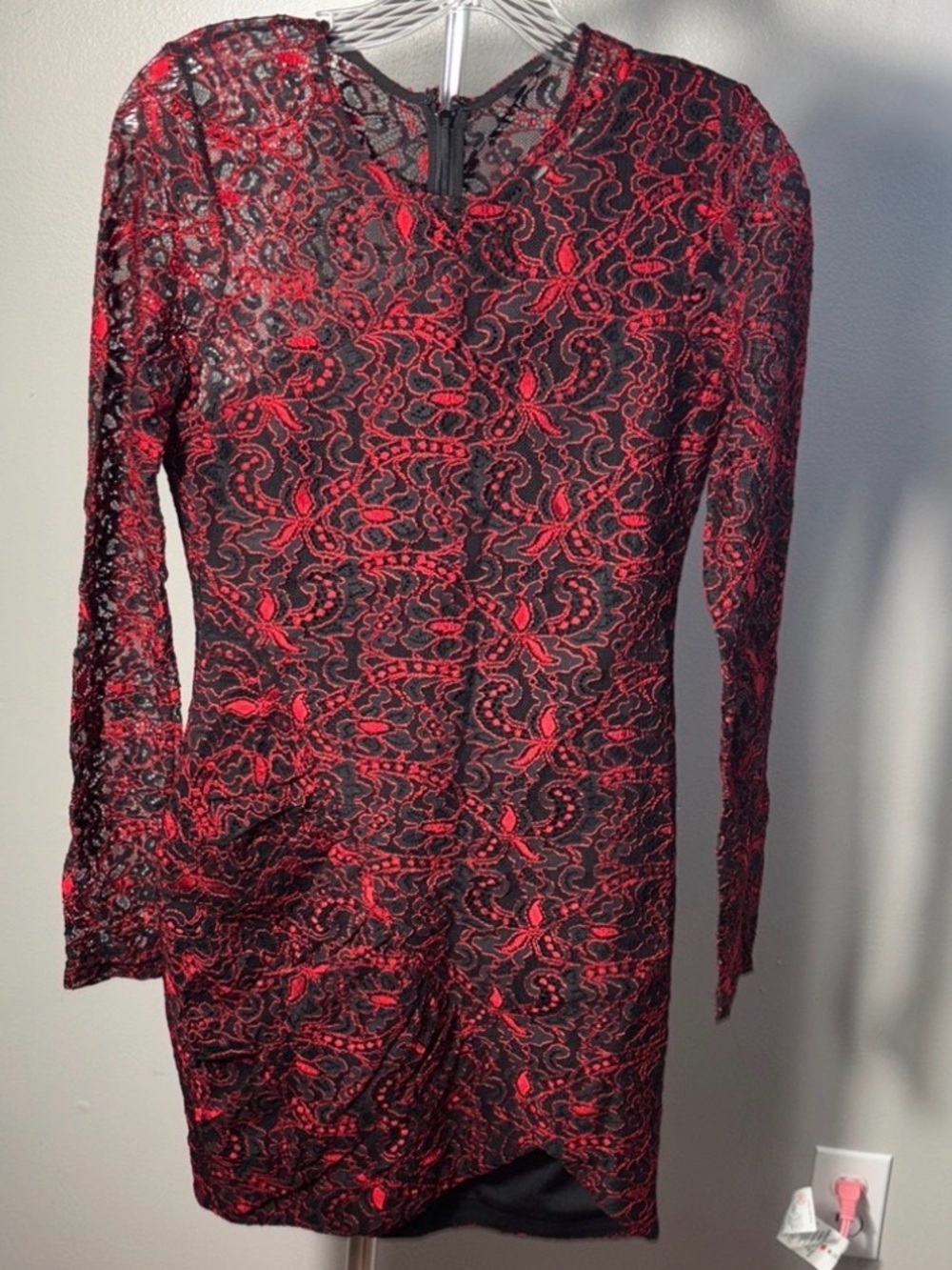 Parker Red and Black Lace Midi Dress